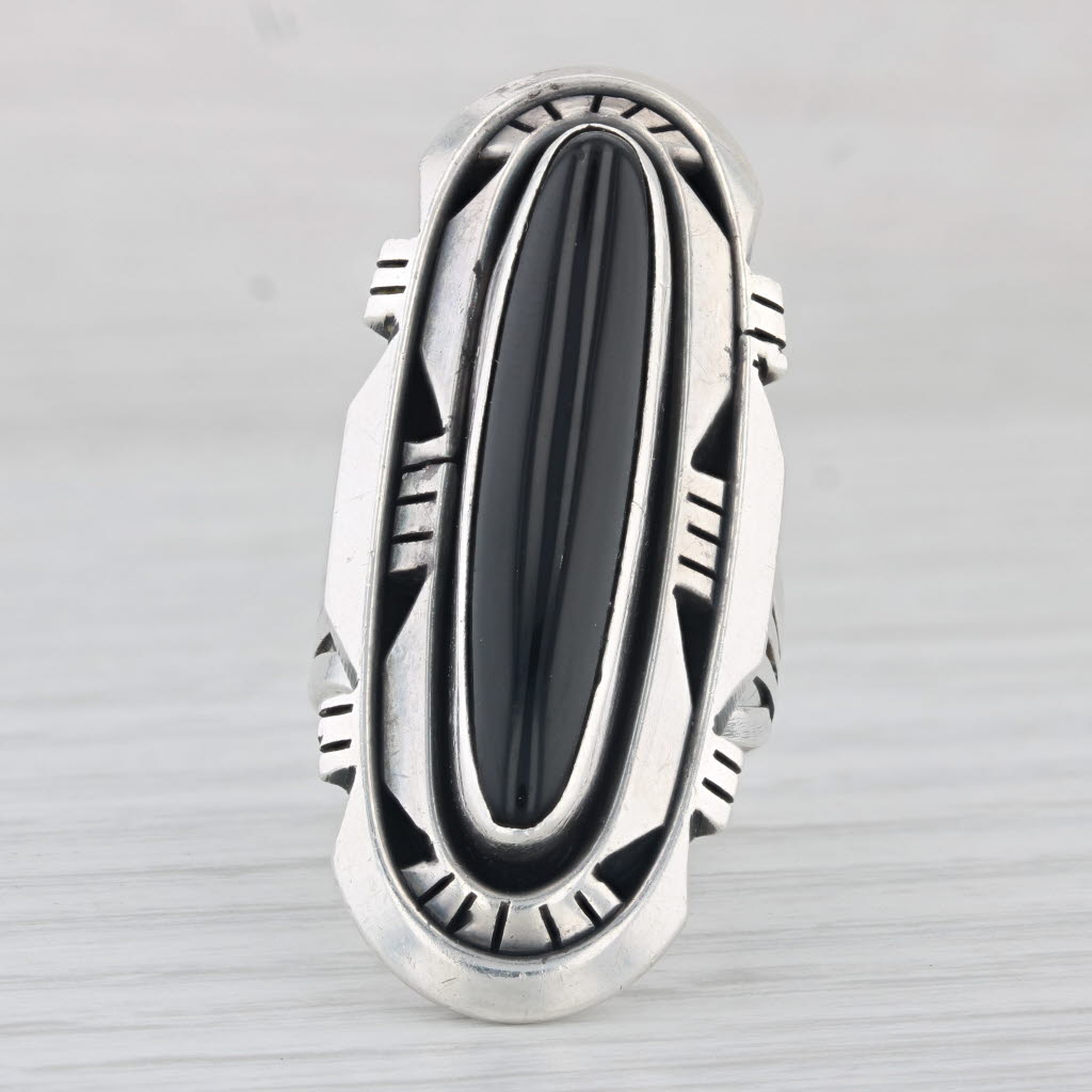 Light Gray Vintage Native American Onyx Ring Sterling Silver Size 6.5 Statement