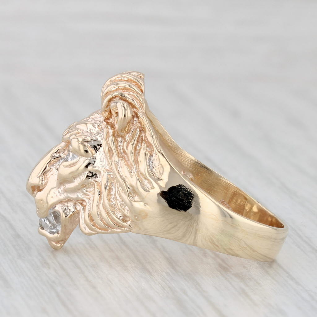 Light Gray Diamond Lion Statement Ring 10k Yellow Gold Size 10.5