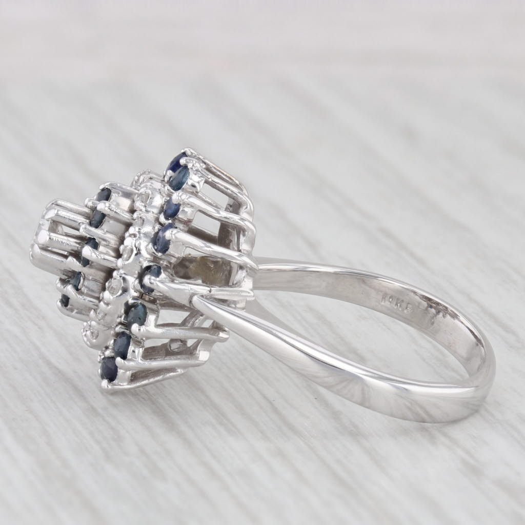 Light Gray 1ctw Blue Sapphire Diamond Tiered Halo Cluster Ring 14k White Gold Size 6.25