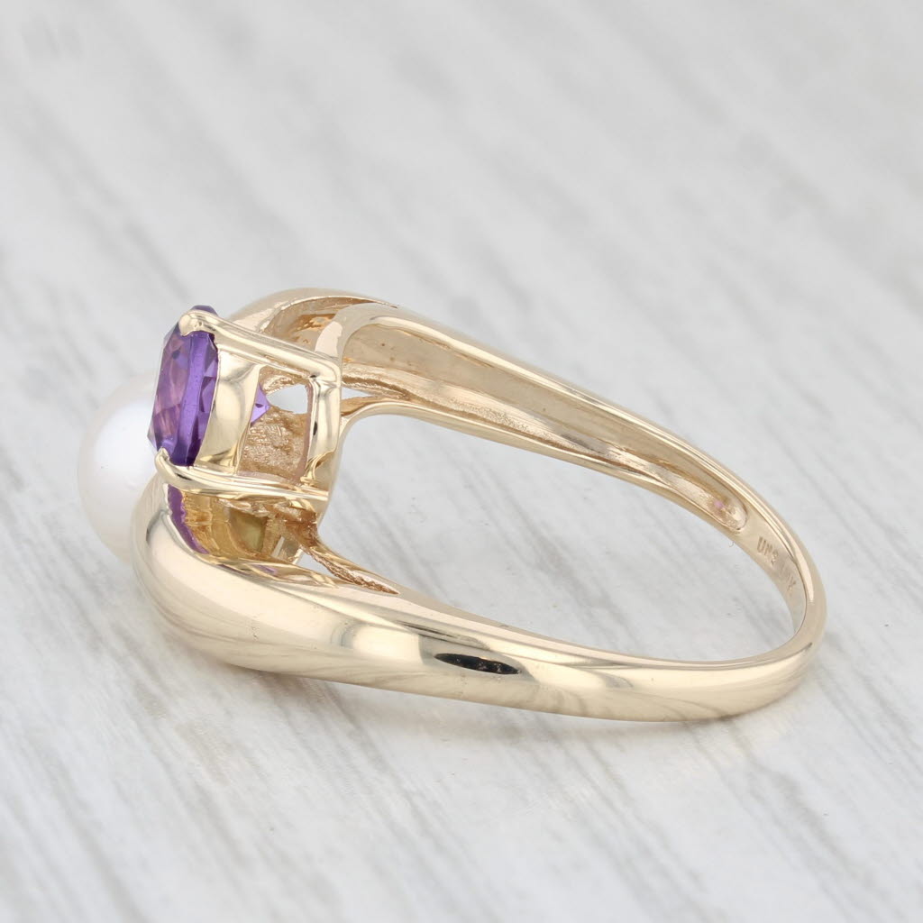 Light Gray Amethyst Cultured Pearl Bypass Ring 10k Yellow Gold Size 7