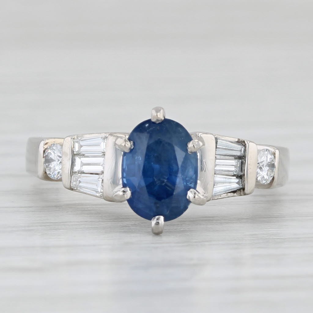 Light Gray 2.02ctw Oval Blue Sapphire Diamond Ring Platinum Engagement Size 5.25