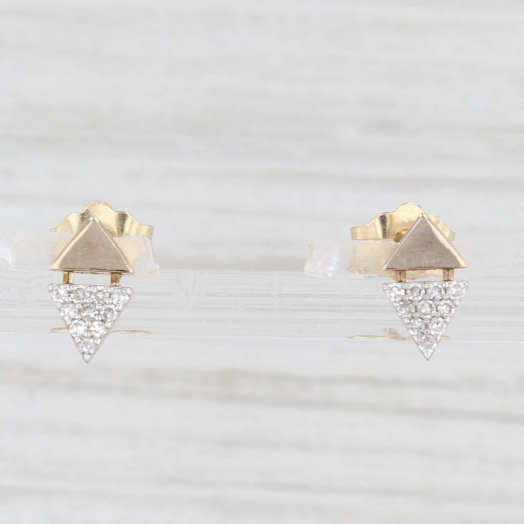 Light Gray New 0.10ctw Pave Diamond Triangle Stud Earrings 10k Yellow Gold