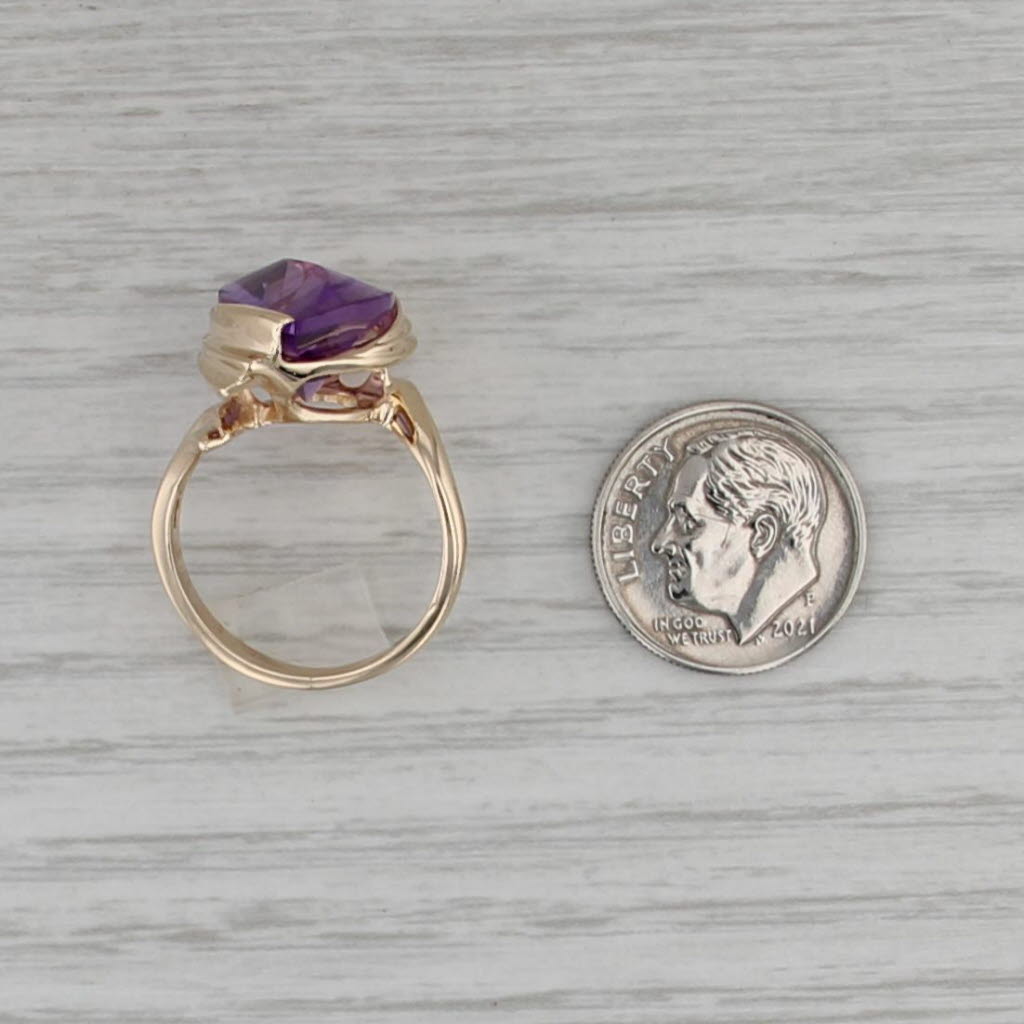 10ct Amethyst Fantasy Marquise Solitaire Ring 14k Yellow Gold Size 6.5