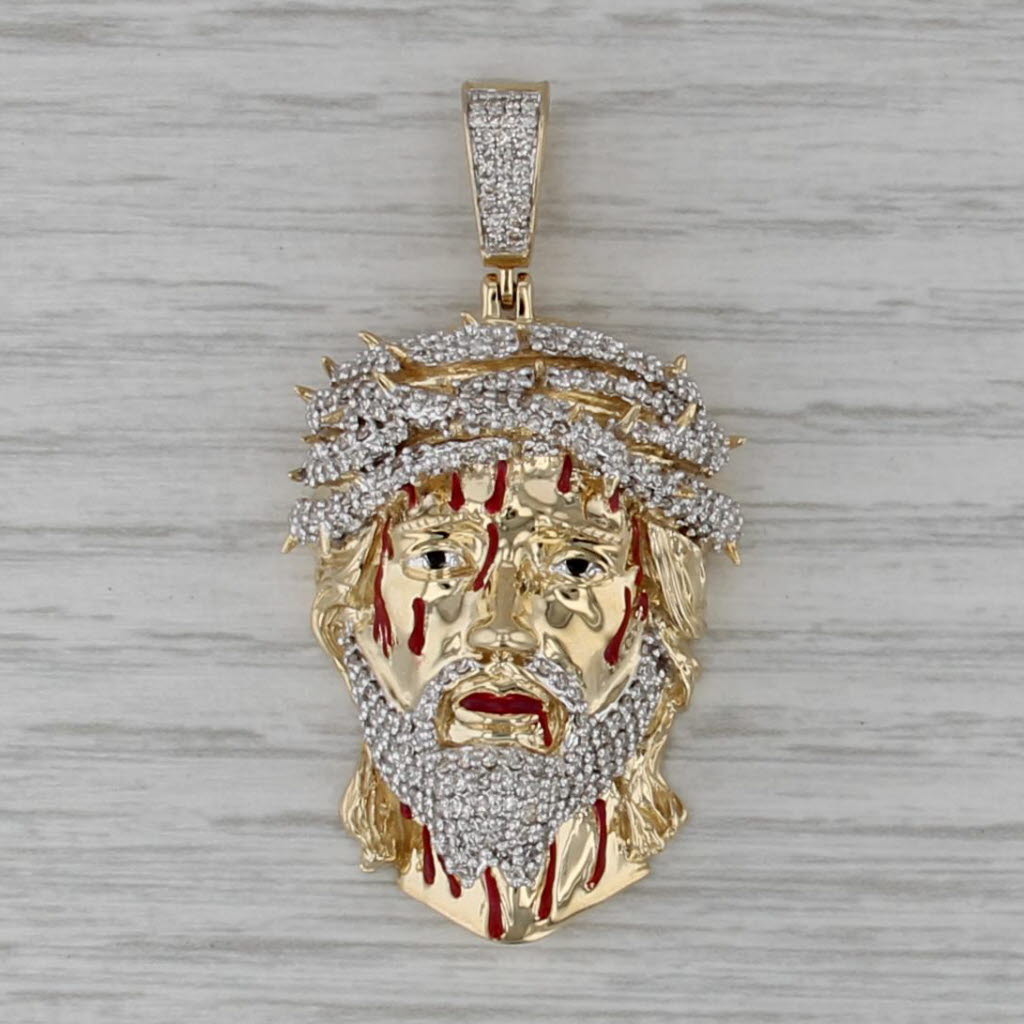 1.20ctw Diamond Jesus Crown of Thorns Pendant 10k Yellow Gold Large Statement