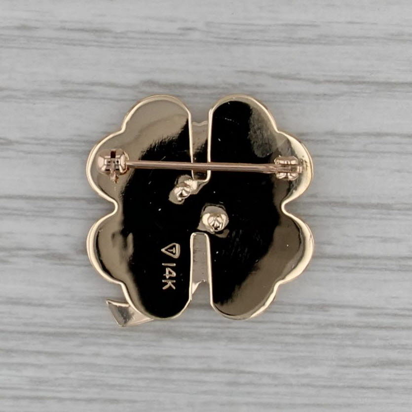 Shamrock Brooch 14k Yellow Gold 0.14ctw Diamond Four Leaf Clover Pin