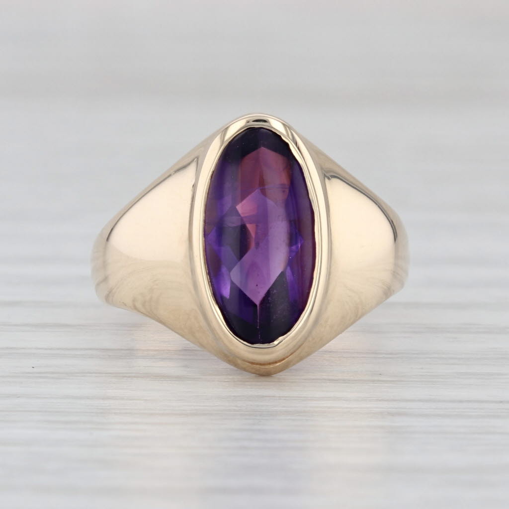 2.50ct Oval Amethyst Bezel Set Solitaire Ring 10k Yellow Gold Size 5