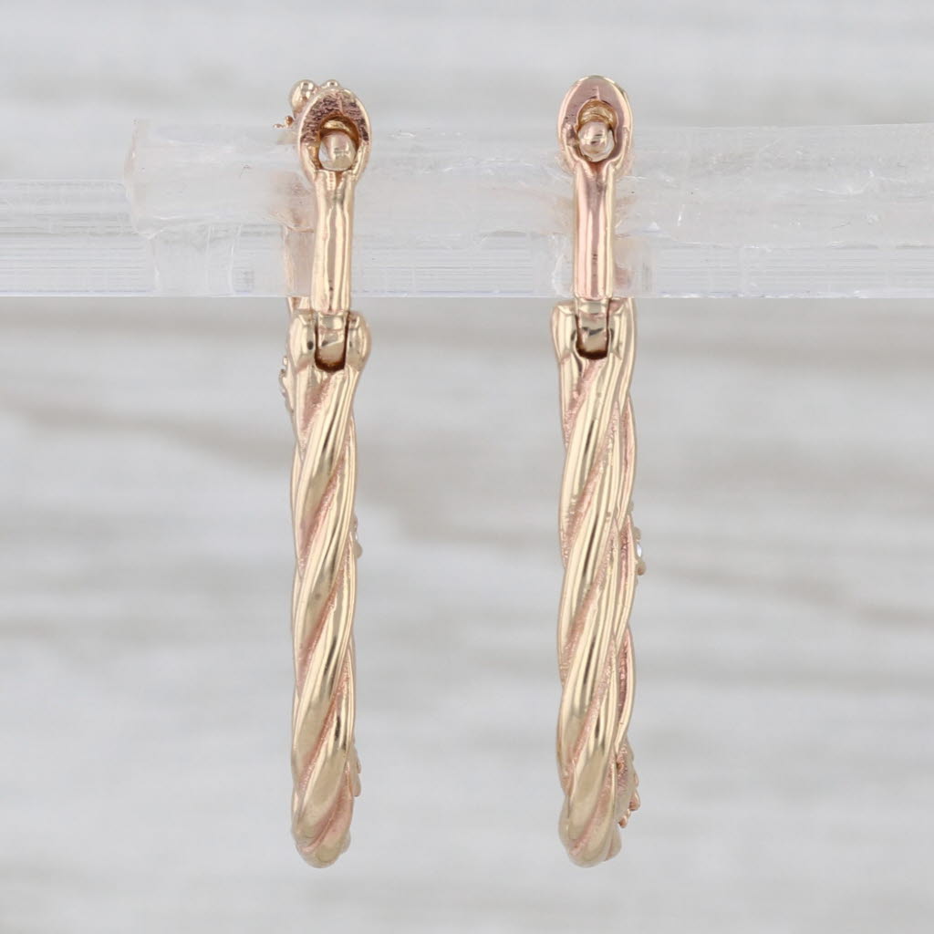 Cubic Zirconia Twist Hoop Earrings 14k Rose Gold Snap Top Oval Hoops