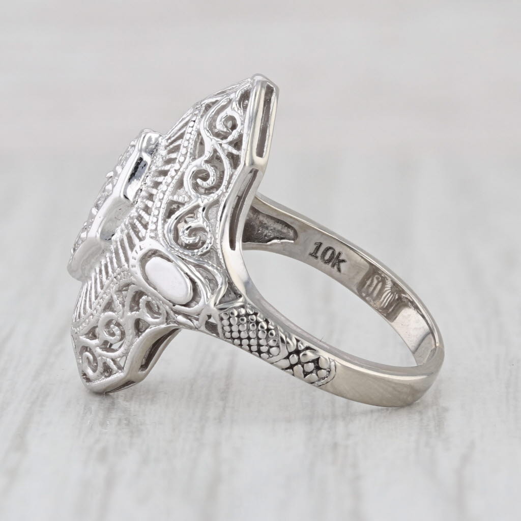 Vintage Art Deco 0.12ctw Diamond 3-Stone Filigree Ring 10k White Gold Size 5.25