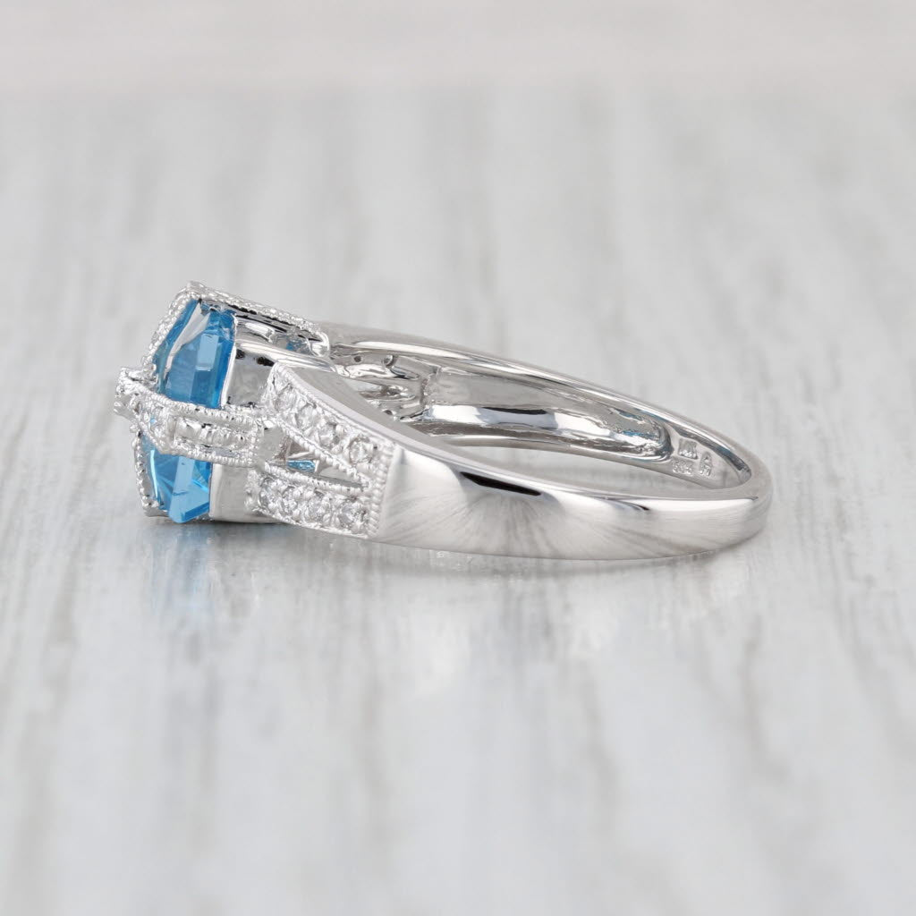 2.60ctw Blue Topaz Diamond Present Ring 14k White Gold Size 6.5