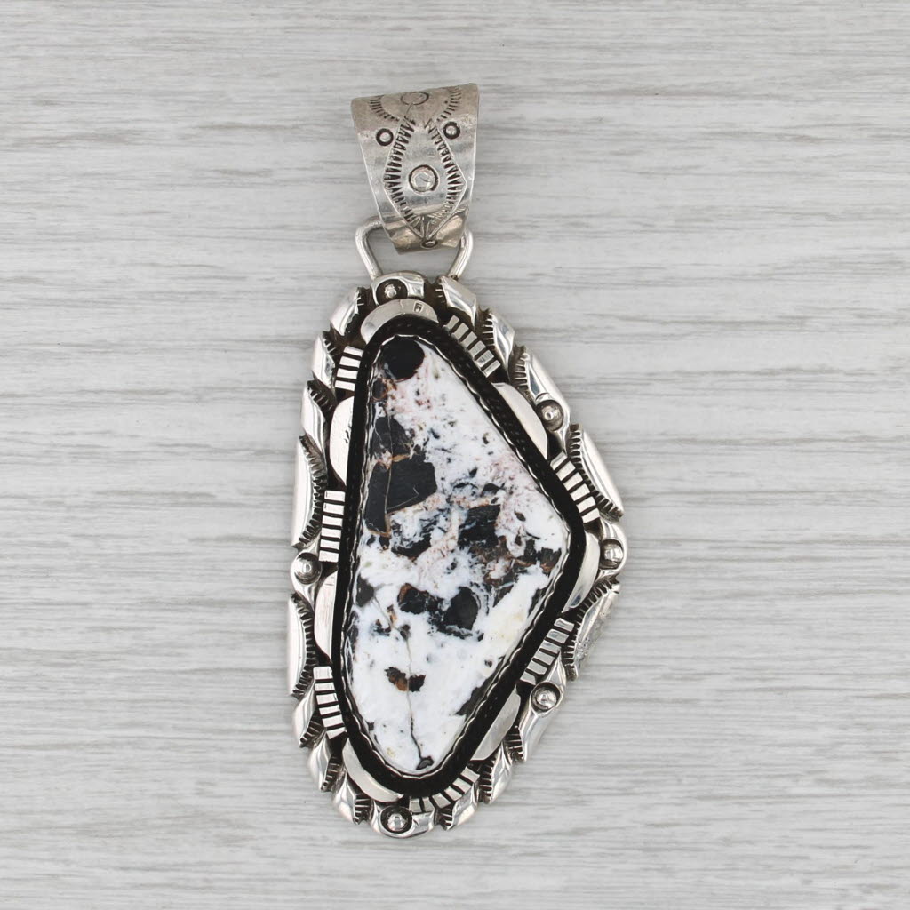 Elisabeth Guerro Navajo Chalcedony Quartz Wild Buffalo Pendant Sterling Silver
