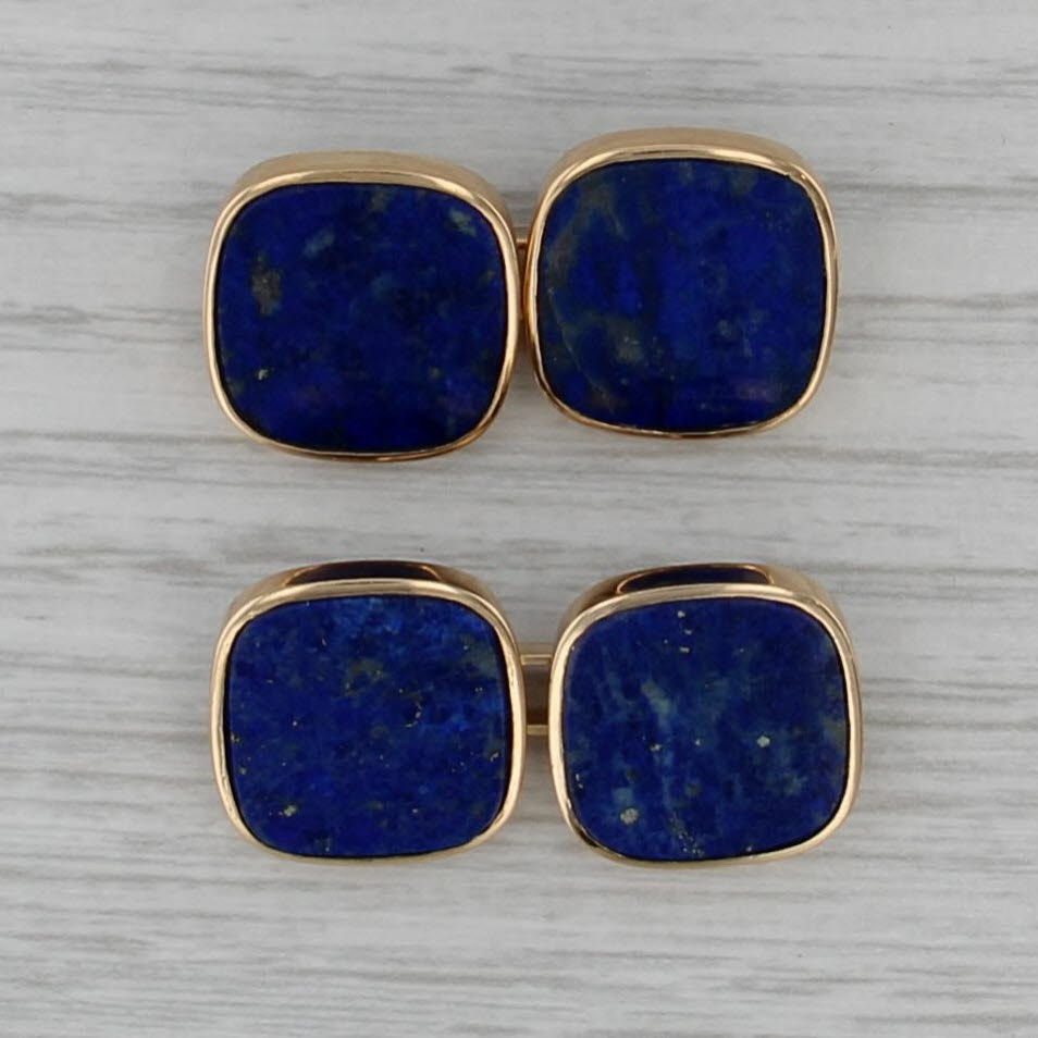 Vintage Lapis Lazuli Cufflinks 18k Yellow Gold Blue Stone