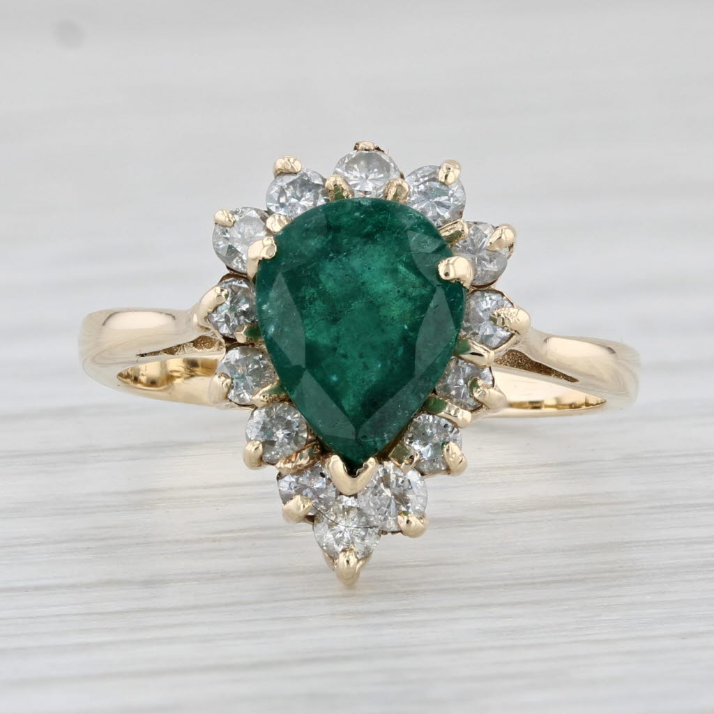 Light Gray 1.70ctw Pear Emerald Diamond Halo Ring 14k Yellow Gold Size 6.75