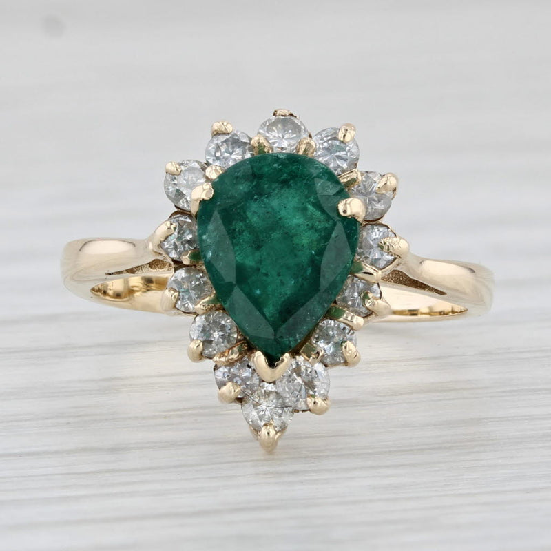 1.70ctw Pear Emerald Diamond Halo Ring 14k Yellow Gold Size 6.75