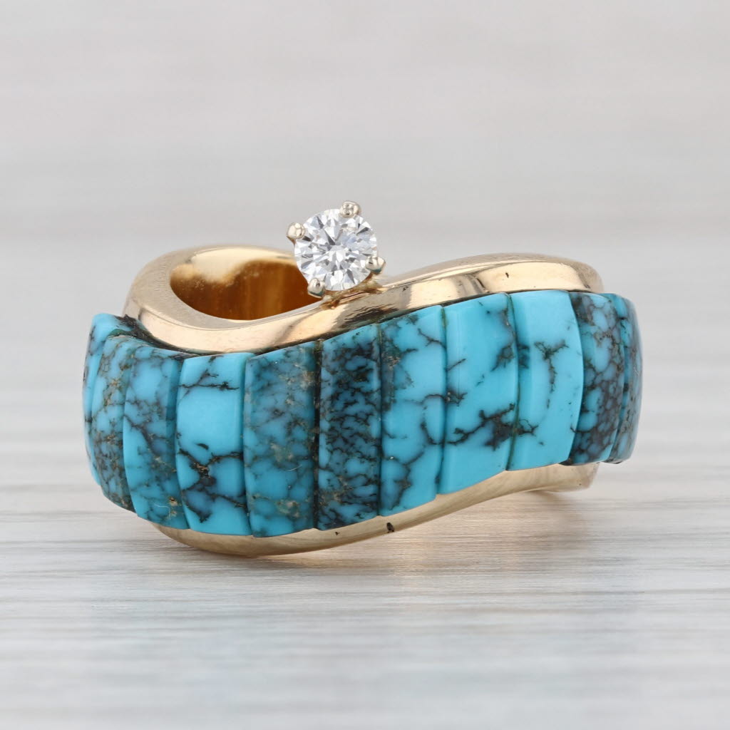 Harvey Begay Navajo Ring Turquoise Diamond 14k Gold Vintage Native American
