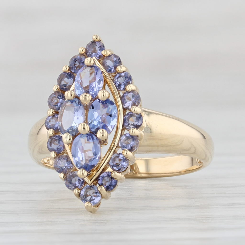 Light Gray 1.35ctw Marquise Tanzanite Cluster Ring 10k Yellow Gold Size 7