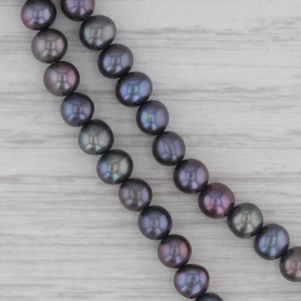 Gray Dyed Black Cultured Pearl Strand Necklace 14k Yellow Gold Clasp 18" 4.5mm