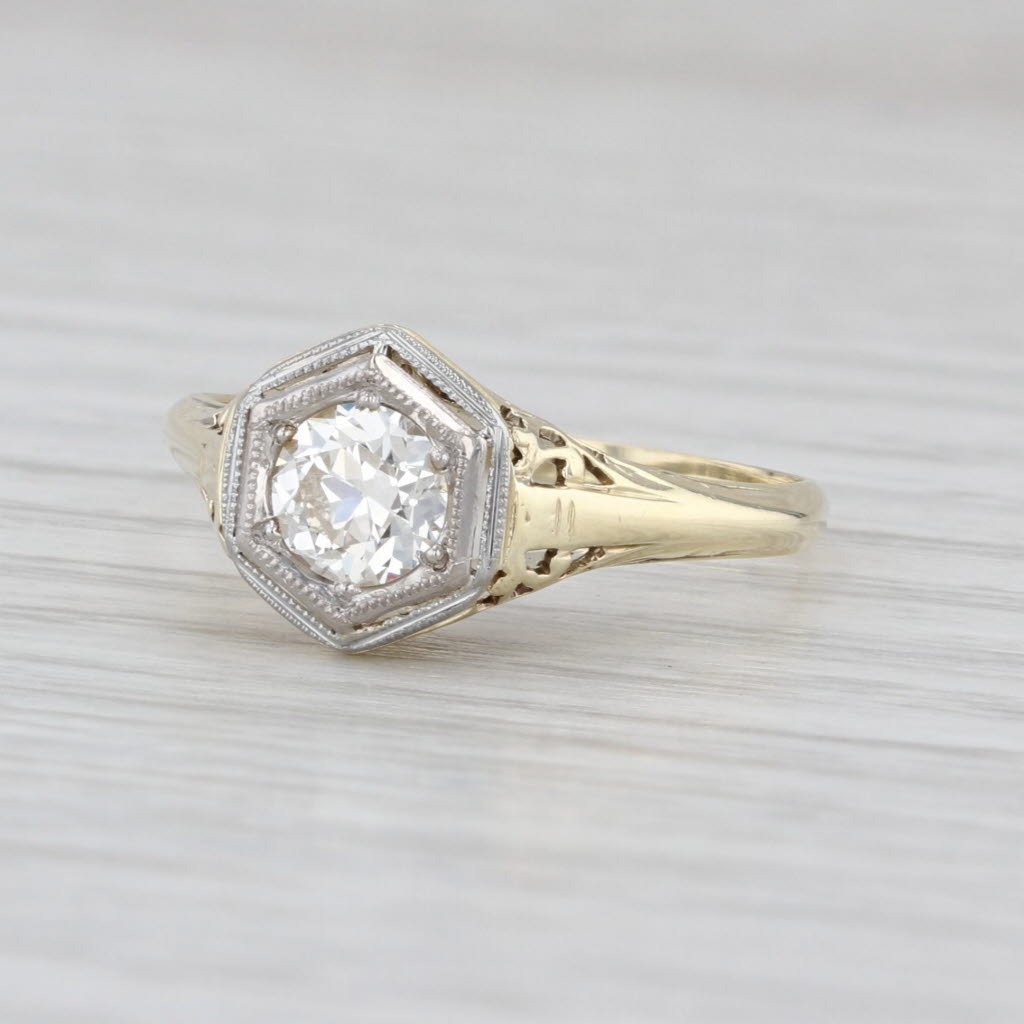 Vintage GIA 0.54ct Round Diamond Solitaire Engagement Ring 14k Gold Palladium