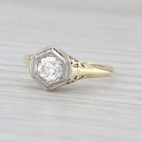 Vintage GIA 0.54ct Round Diamond Solitaire Engagement Ring 14k Gold Palladium