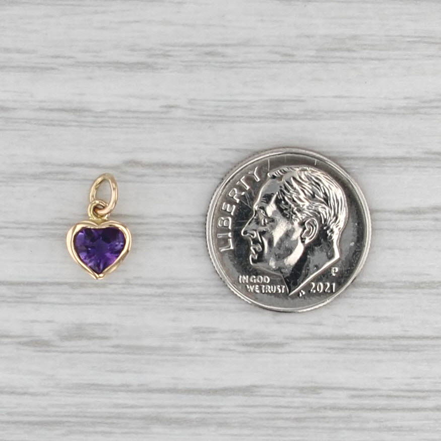 0.40ct Amethyst Small Heart Charm 14k Yellow Gold February Birthstone Pendant