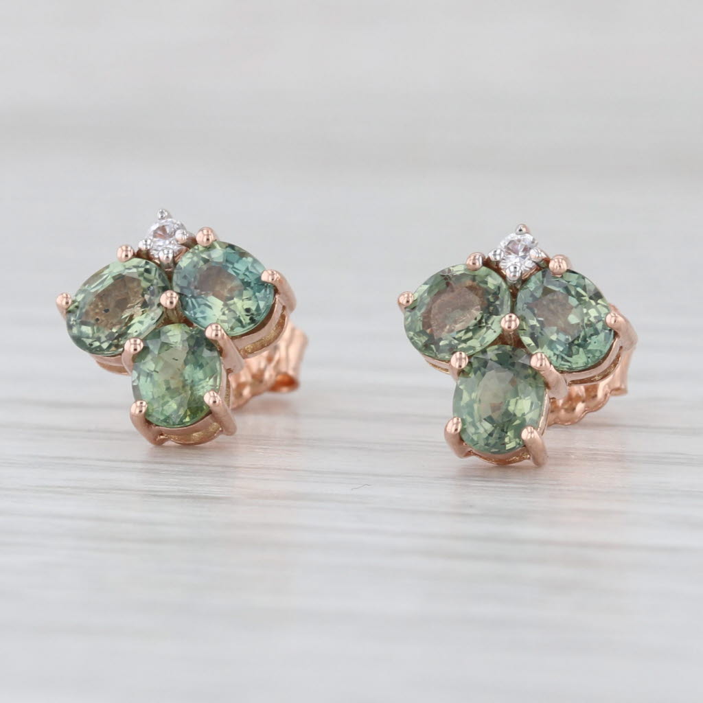 2.90ctw Zircon Green Sapphire Stud Earrings 10k Rose Gold Studs