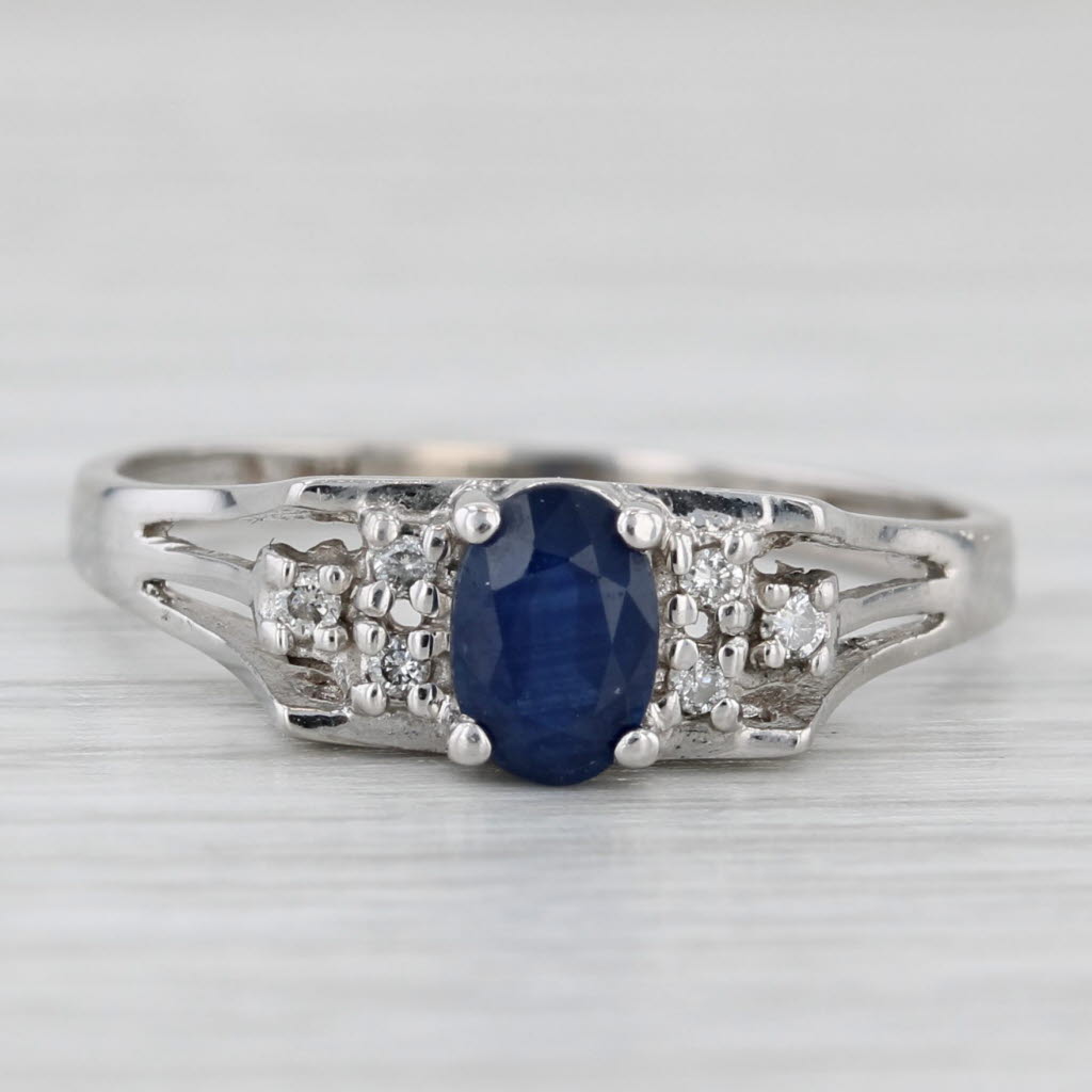 Light Gray 0.71ctw Blue Sapphire Diamond Ring 14k White Gold Size 8