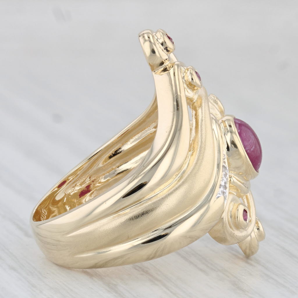 Light Gray Ruby Diamond Cocktail Ring 14k Yellow Gold Size 7.5