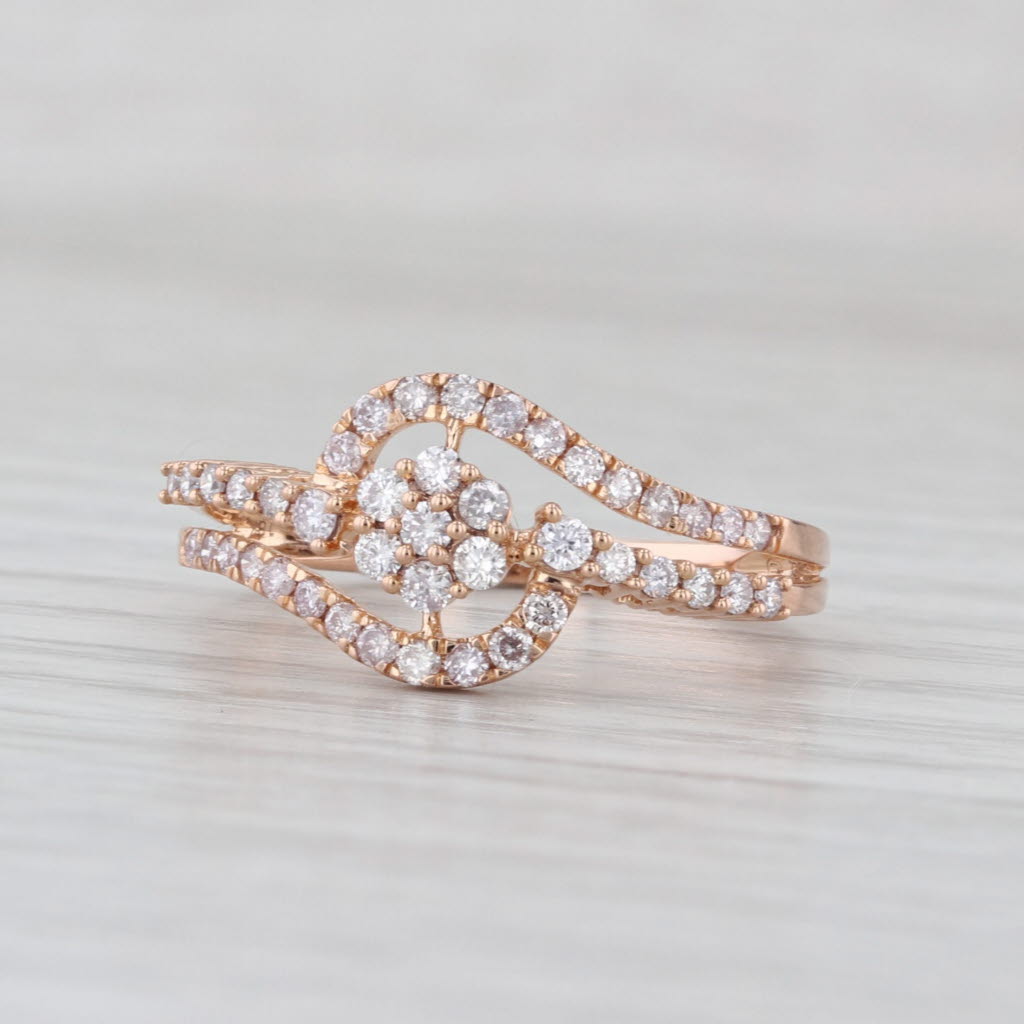 0.52ctw Diamond Cluster Bypass Engagement Ring 18k Rose Gold Size 7.25 COA