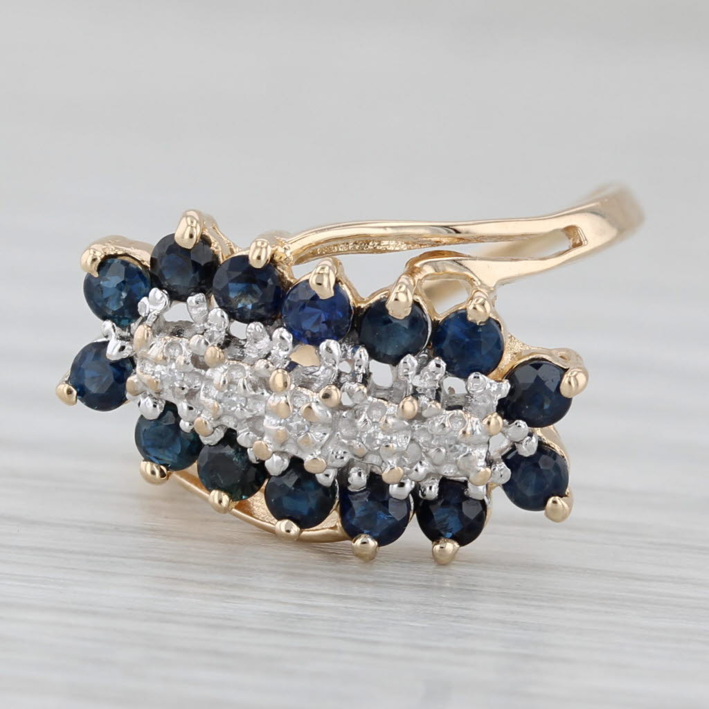 Gray 0.73ctw Tiered Diamond Blue Sapphire Ring 10k Yellow Gold Size 6.25