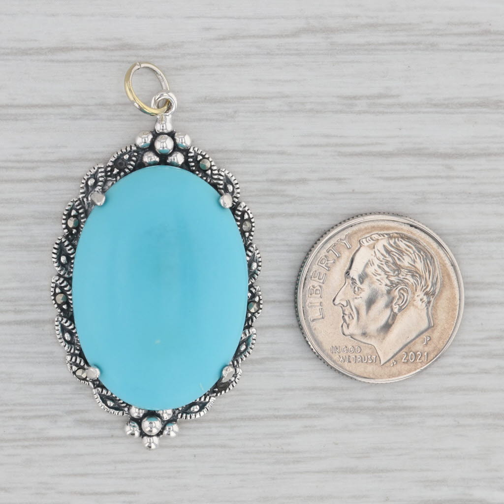 Gray Simulated Turquoise Pendant Sterling Silver Oval Resin