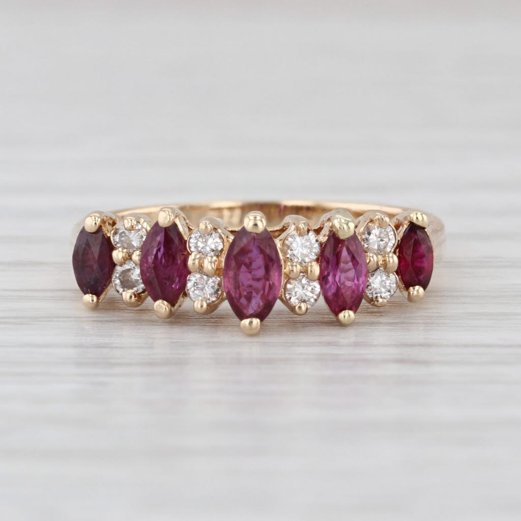 0.81ctw Ruby Diamond Tiered Pyramid Rooftop Ring 14k Gold Size 6.25 Stackable