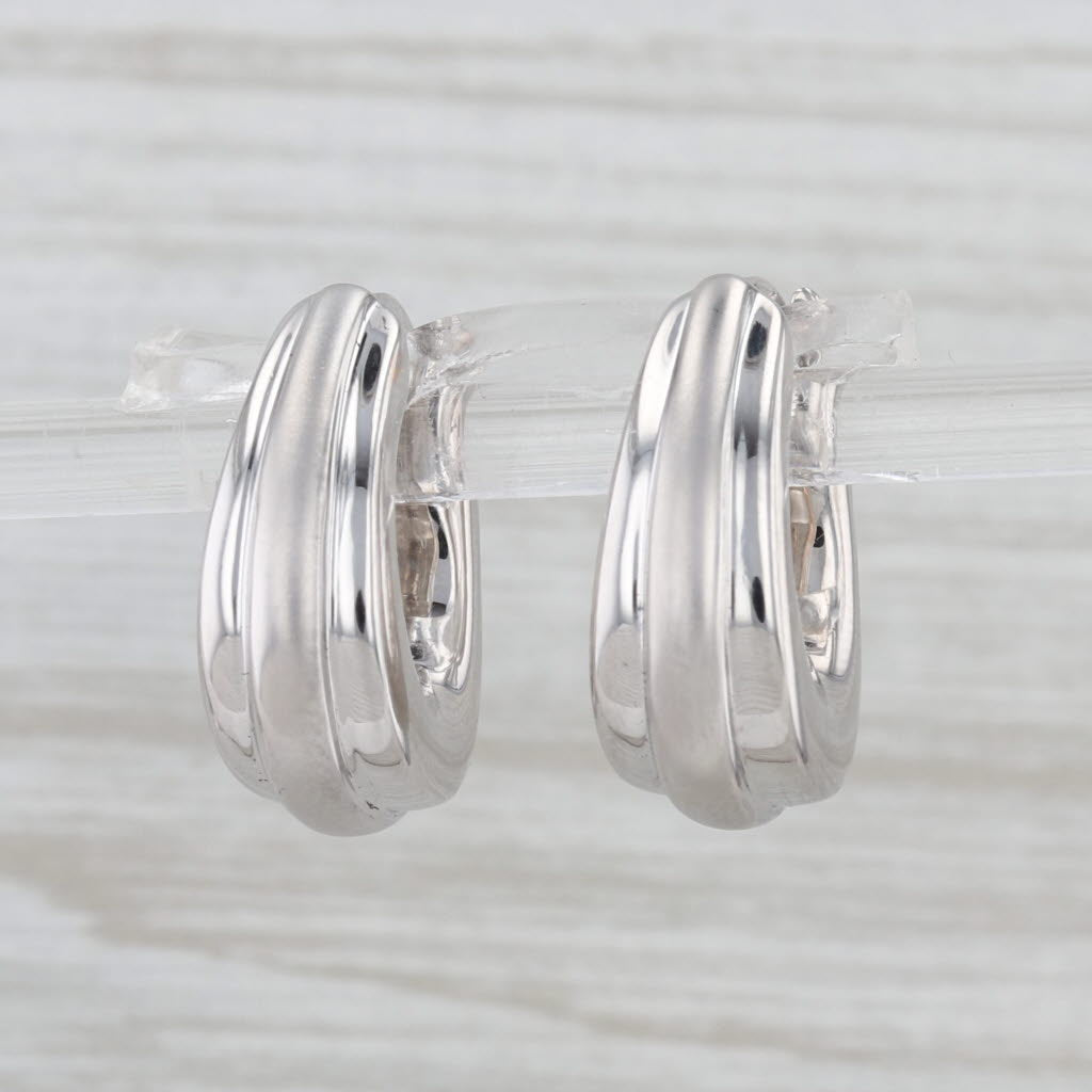 Oval Beveled Hoop Earrings 14k White Gold Snap Top Hoops