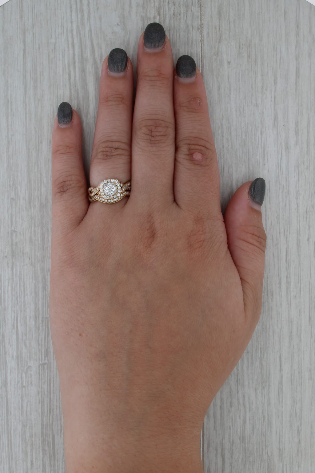 0.93ctw Diamond Halo Engagement Ring Contoured Wedding Band 14k Gold Neil Lane