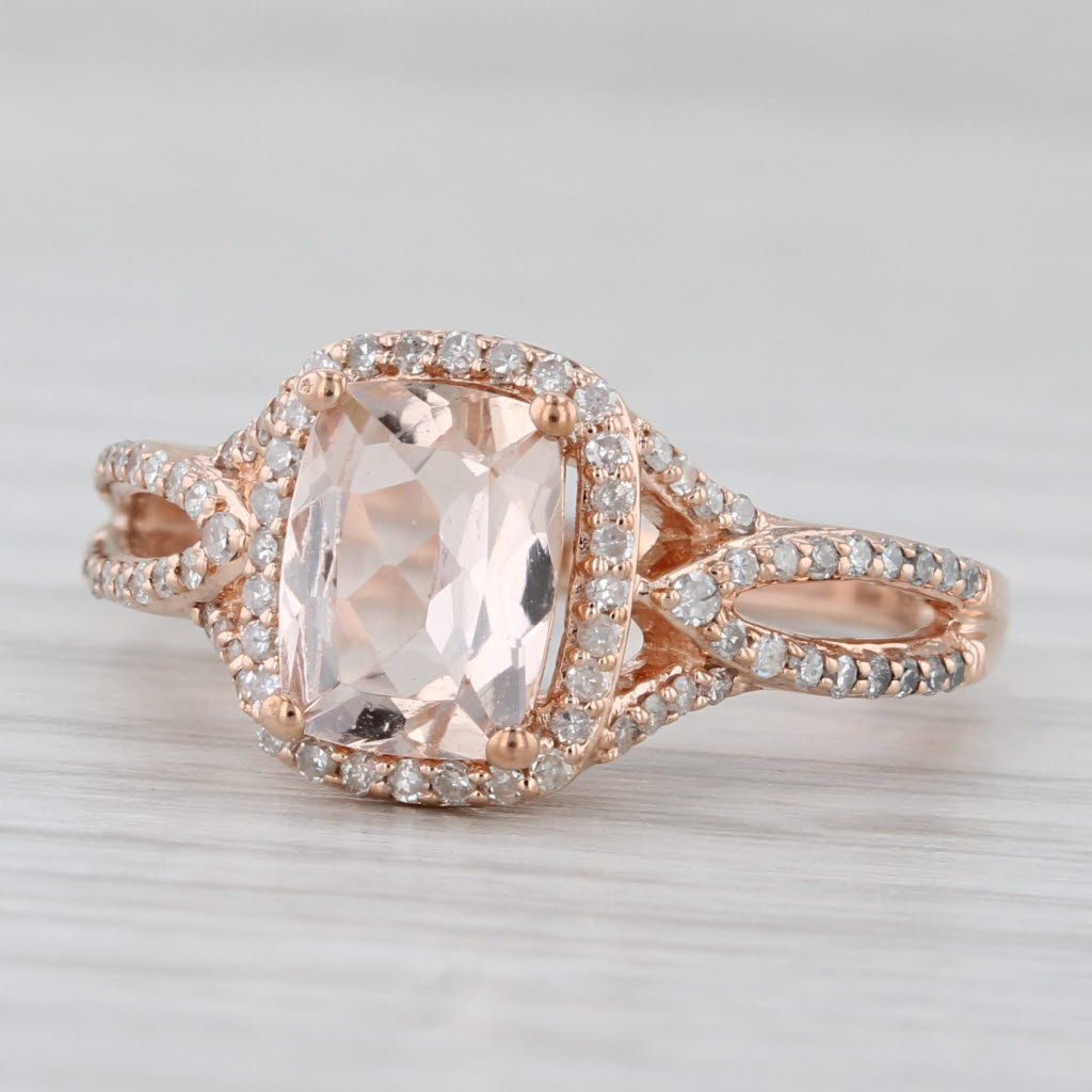 Light Gray 1.22ctw Morganite Diamond Halo Ring 10k Rose Gold Size 6 Engagement