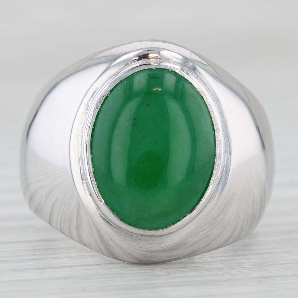 Light Gray Jadeite Jade Solitaire Ring 900 Platinum Oval Cabochon Solitaire Sz 10.25 Papers