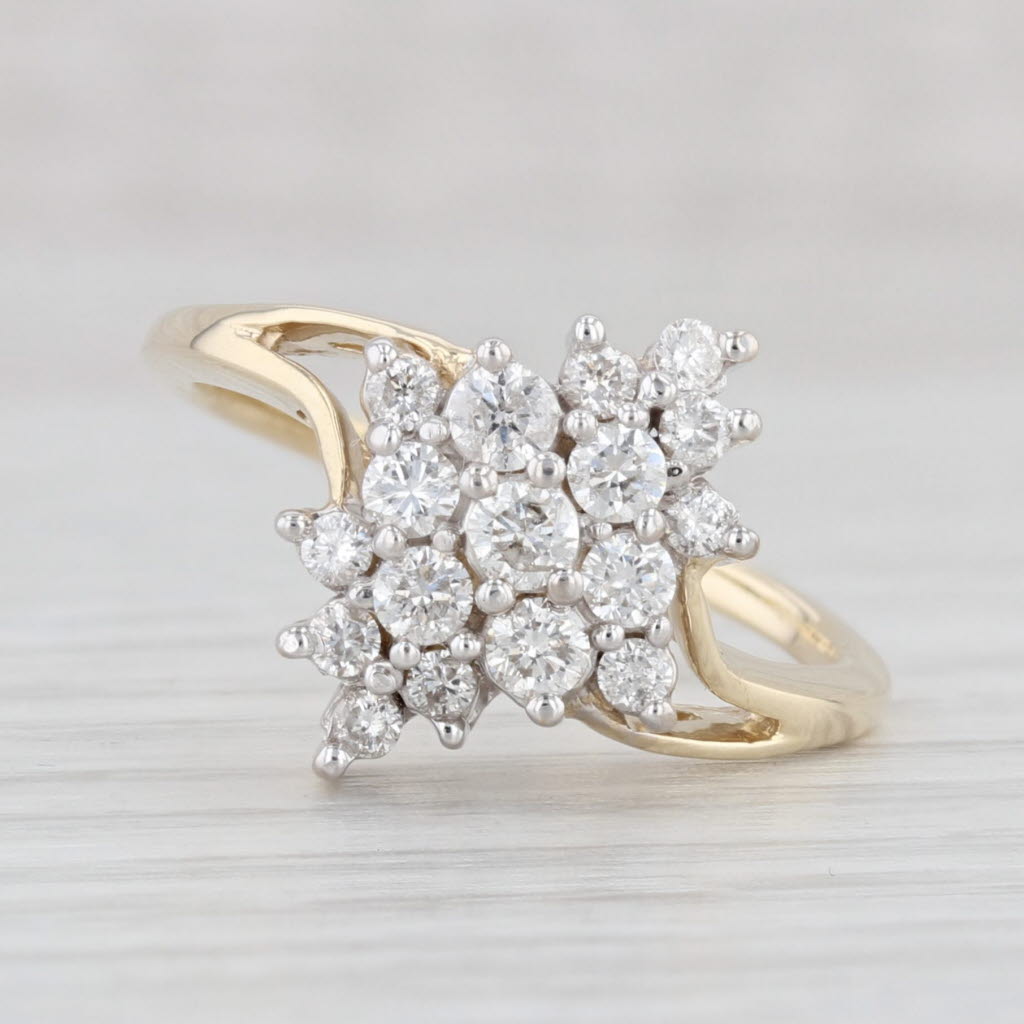 Light Gray 0.60ctw Diamond Cluster Ring 10k Yellow Gold Size 6.75 Engagement