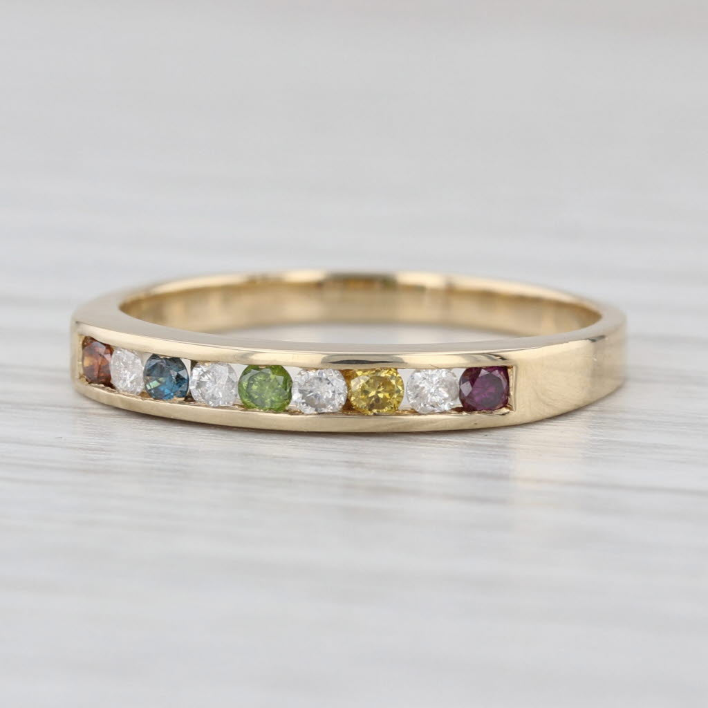 0.22ctw Multicolor Diamond Ring 14k Yellow Gold Stackable Wedding Band Sz 6.75