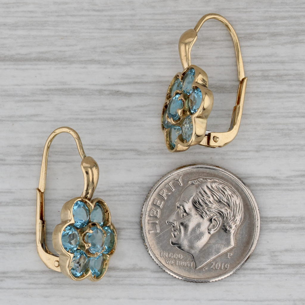 Dark Gray 4.50ctw Blue Topaz Flower Drop Earrings 18k Yellow Gold Leverbacks