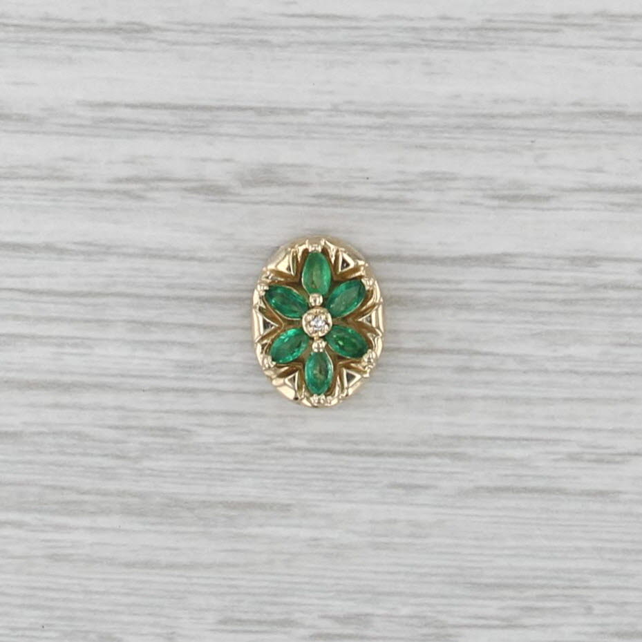 0.44ctw Emerald Diamond Flower Slide Bracelet Charm 14k Yellow Gold Archer