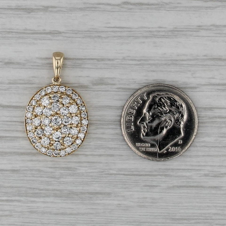 0.97ctw Diamond Cluster Halo Pendant 14k Yellow Gold Oval Drop
