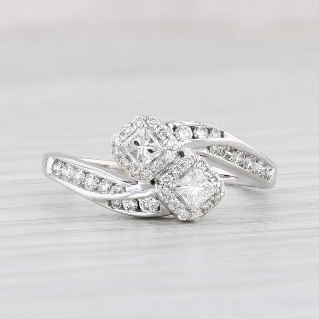 Light Gray 0.60ctw 2 Diamond Halo Bypass Ring 14k White Gold Sz 6.5 Engagement Anniversary