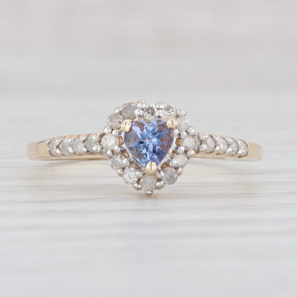 Light Gray 0.32ctw Tanzanite Heart Diamond Halo Ring 10k Yellow Gold Size 7.25 Engagement