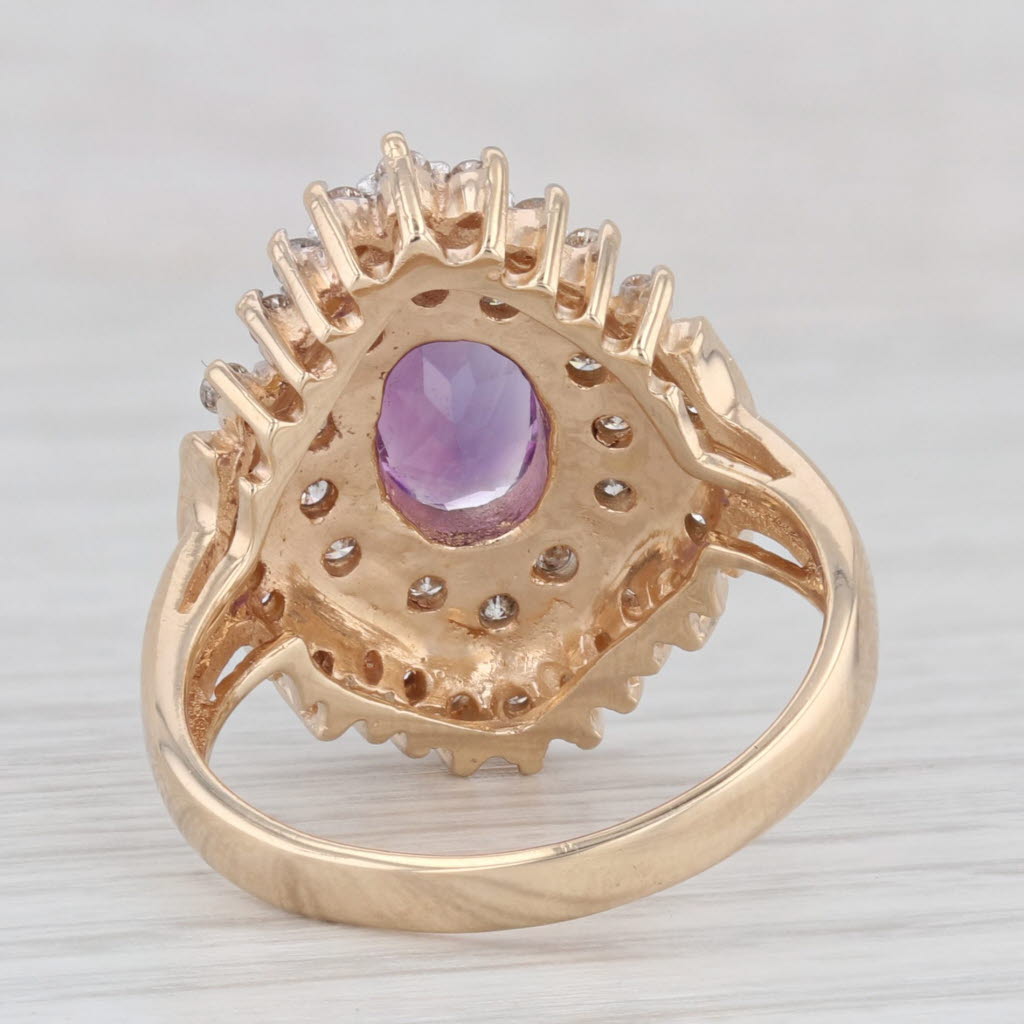 Light Gray 1.24ctw Amethyst Diamond Ring 14k Yellow Gold Size 7.5 Cocktail