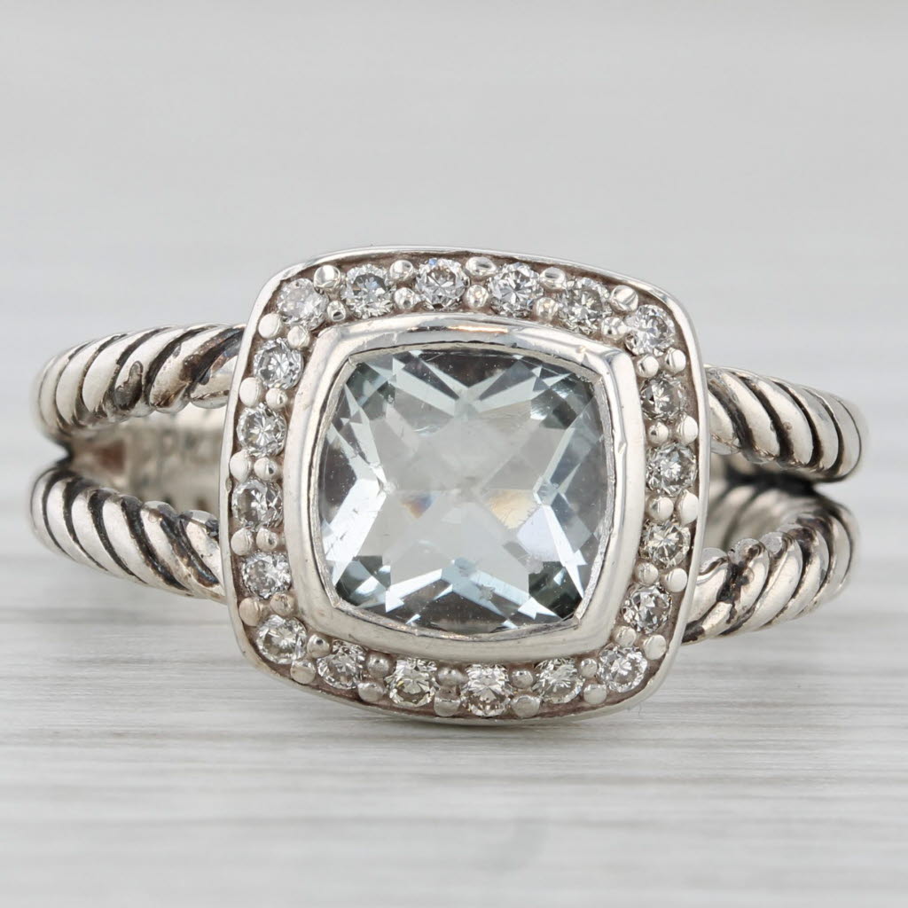 Light Gray David Yurman Prasiolite Green Amethyst Diamond Halo Ring Sterling Silver Sz 5.25