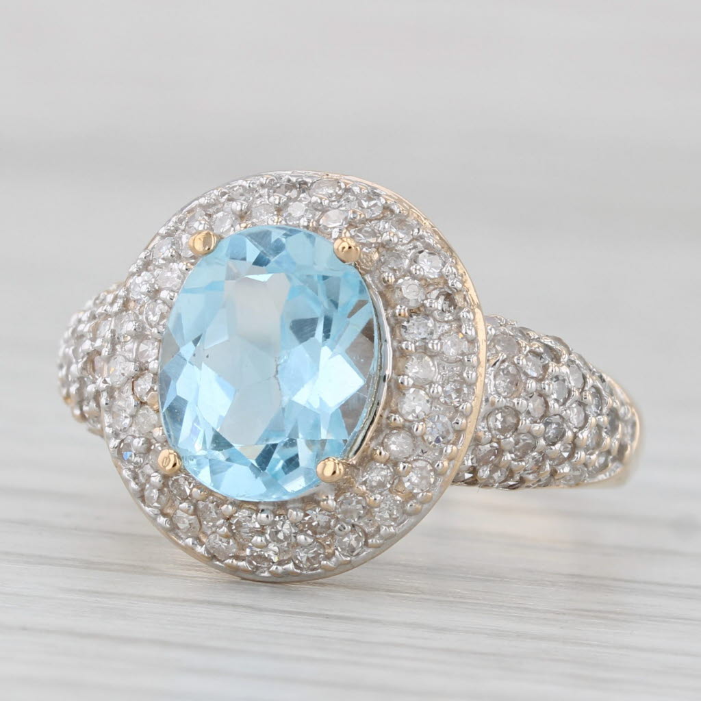 Light Gray 3.48ctw Blue Topaz Diamond Halo Ring 10k Yellow Gold Size 8