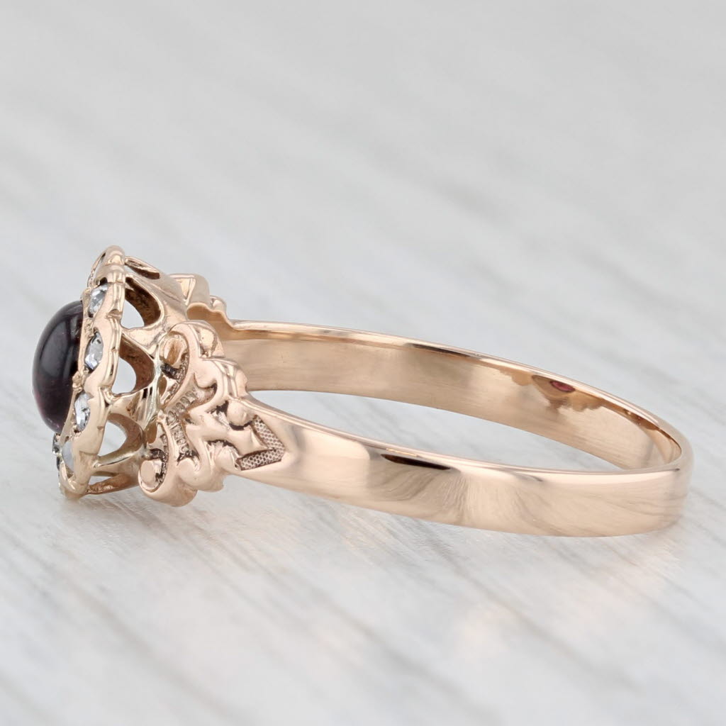 Light Gray Victorian Antique Garnet Diamond Halo Ring 10k Rose Gold Size 7.75