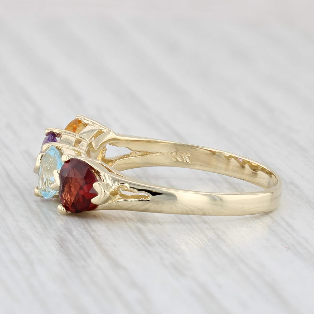 Light Gray 2ctw Gemstone Hearts Ring 14k Yellow Gold Size 8 Citrine Amethyst Topaz Garnet