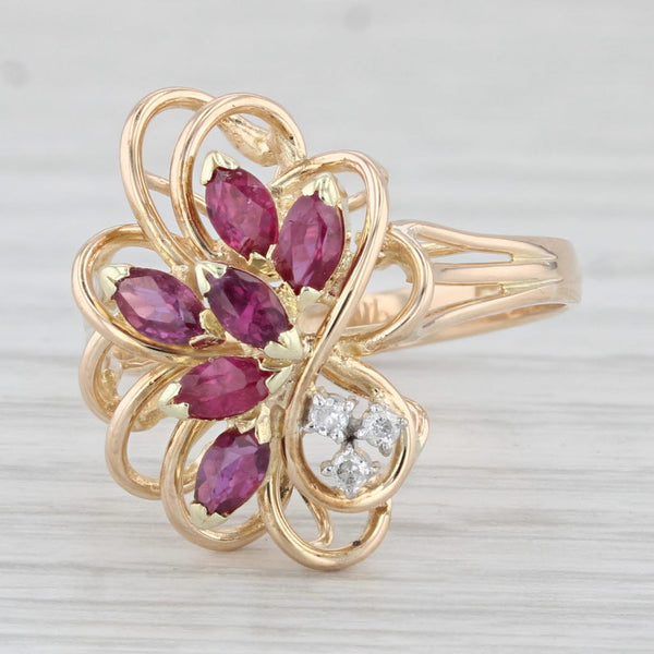 0.70ctw Ruby Diamond Ring 14k Yellow Gold Size 7.25 Flower Cluster