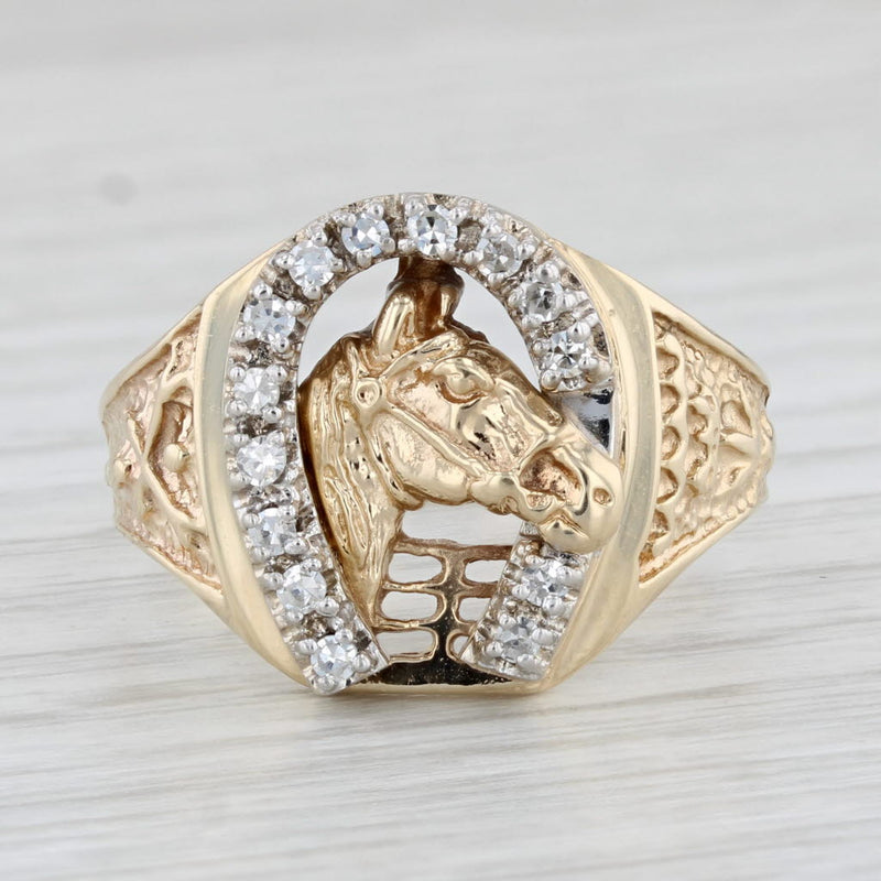 Light Gray 0.21ctw Diamond Horseshoe Horse Ring 10k Gold Size 11 Men's Western Luck