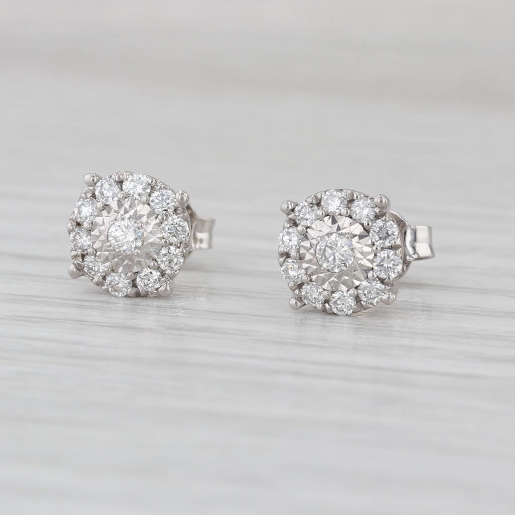 0.47ctw Diamond Pave Cluster Stud Earrings 14k White Gold Studs