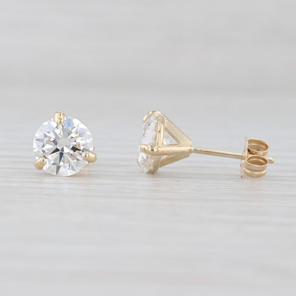 Light Gray New 2.10ctw Round Lab Created Diamond Stud Earrings 14k Yellow Gold VS1 D IGI